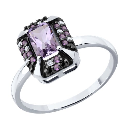 Кольцо из серебра с аметистом и фианитами - видео на модели