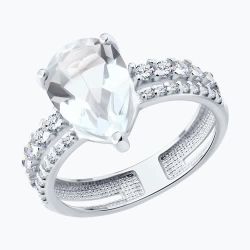 Кольцо из серебра с горным хрусталем и фианитами - видео на модели