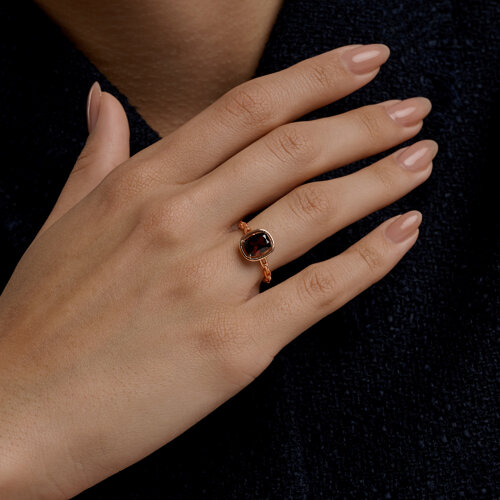 Кольцо из золочёного серебра с гранатом из золочение розовое — вид 2