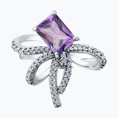Кольцо из серебра с аметистом и фианитами из серебро — вид 2
