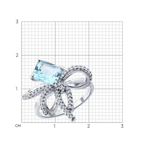 Кольцо из серебра с топазом и фианитами из родированное серебро — вид 2