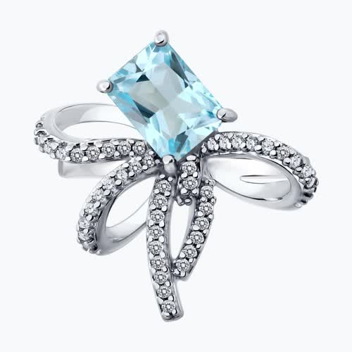 Кольцо из серебра с топазом и фианитами из родированное серебро — вид 3