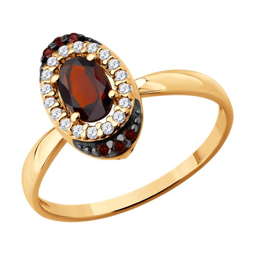 Кольцо из золочёного серебра с гранатом и фианитами - видео на модели