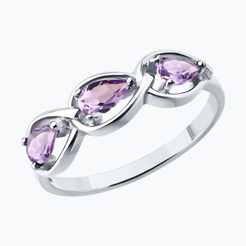 Кольцо из серебра с аметистами - видео на модели