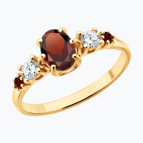 Кольцо из золочёного серебра с гранатами и фианитами - видео на модели