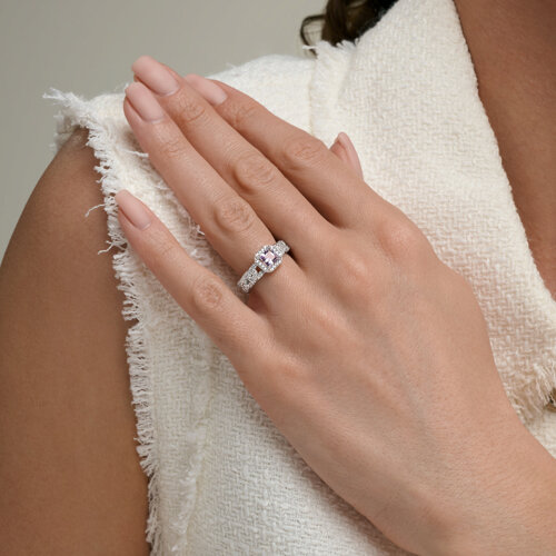 Кольцо из серебра с аметистом и фианитами из родированное серебро — вид 2