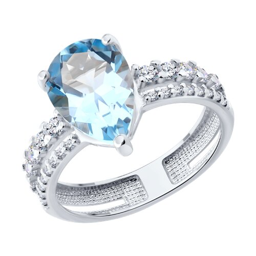 Кольцо из серебра с топазом и фианитами