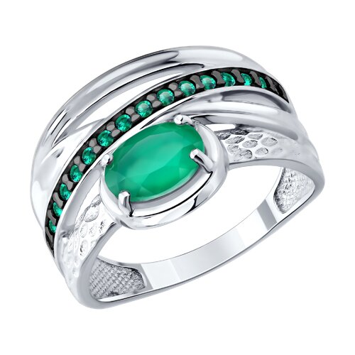 Кольцо из серебра с агатом и фианитами