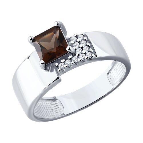 Кольцо из серебра с раухтопазом и фианитами