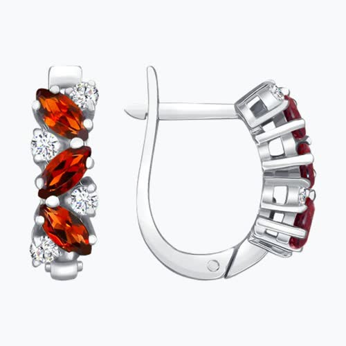 Серьги из серебра с гранатами и фианитами из серебро