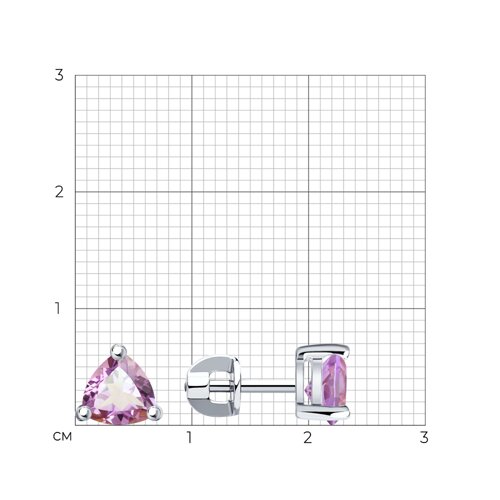 Серьги-пусеты из серебра с аметистами из родированное серебро — вид 4