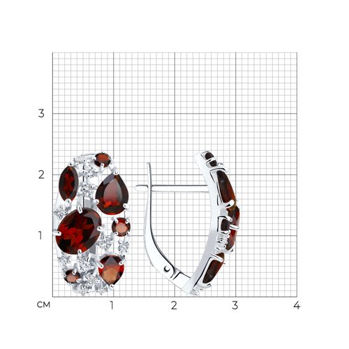 Серьги из серебра с гранатами и фианитами из серебро — вид 4