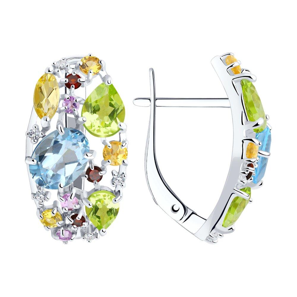 Серьги из серебра с миксом полудрагоценных  камней - видео на модели