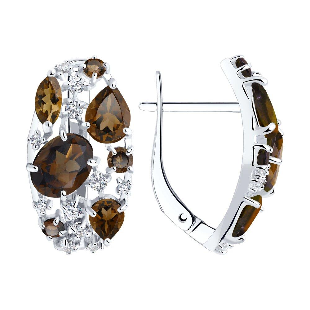 Серьги из серебра с раухтопазами и фианитами - видео на модели