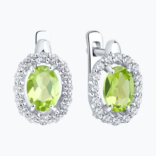 Серьги из серебра с фианитами и хризолитами из серебро — вид 2