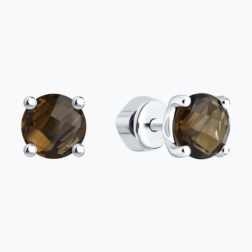 Серьги-пусеты из серебра с раухтопазами из родированное серебро — вид 5