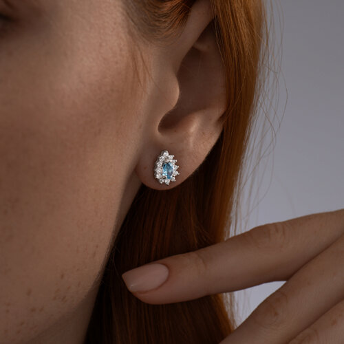 Серьги-пусеты из серебра с топазами и фианитами из серебро — вид 2