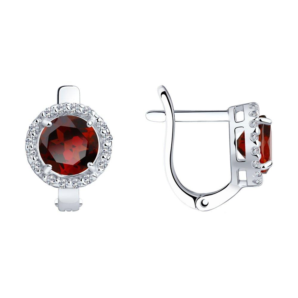 Серьги из серебра с гранатами и фианитами - видео на модели