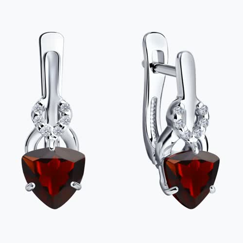 Серьги из серебра с гранатами и фианитами из серебро — вид 2