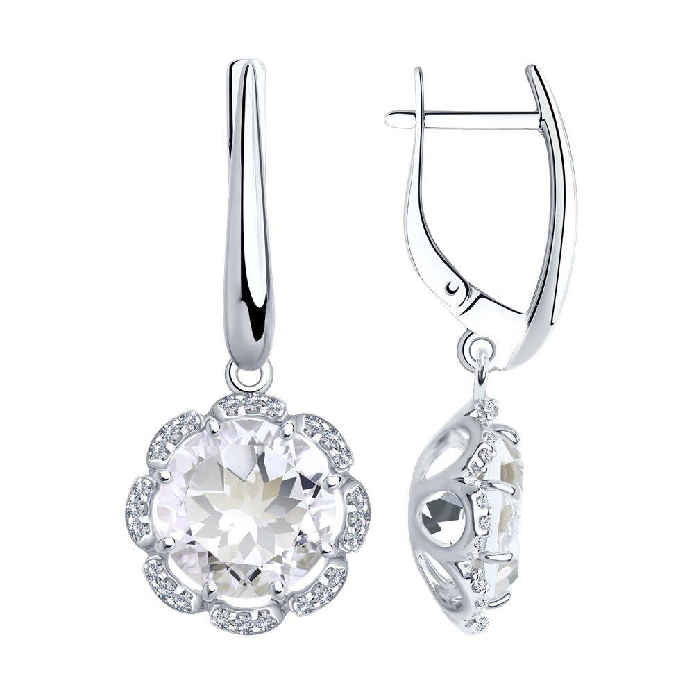 Серьги из серебра с горным хрусталем и фианитами - видео на модели