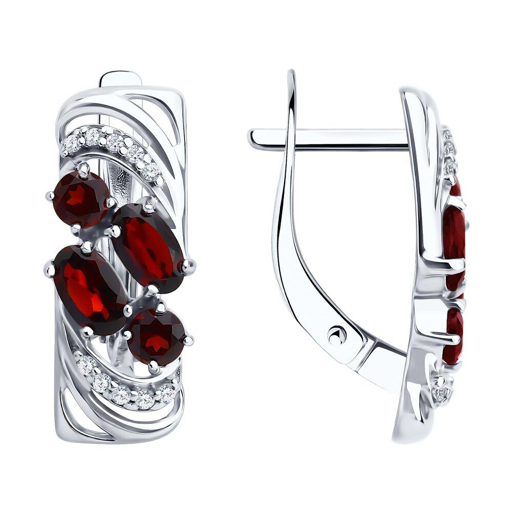 Серьги из серебра с гранатами и фианитами - видео на модели