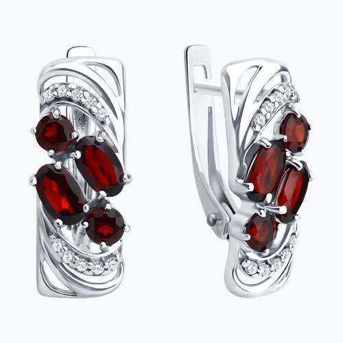 Серьги из серебра с гранатами и фианитами из серебро — вид 2