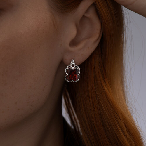Серьги из серебра с красными ситаллами из серебро — вид 2