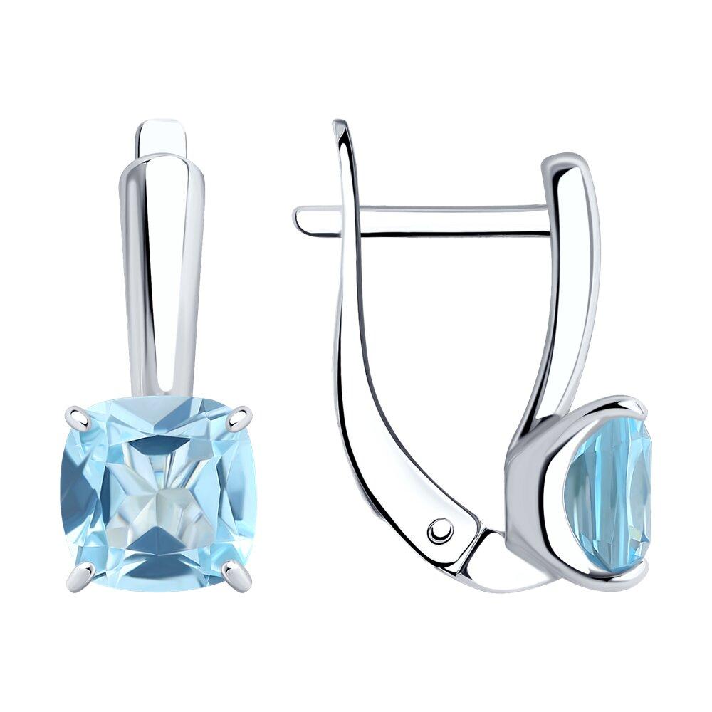 Серьги из серебра с голубыми топазами - видео на модели