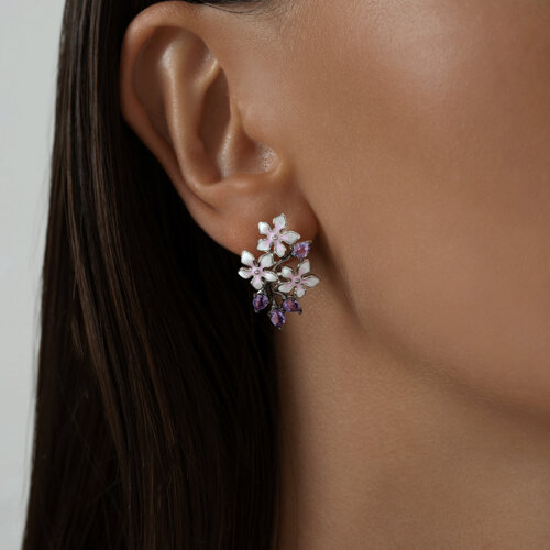 Серьги из серебра с эмалью с аметистами из серебро — вид 5