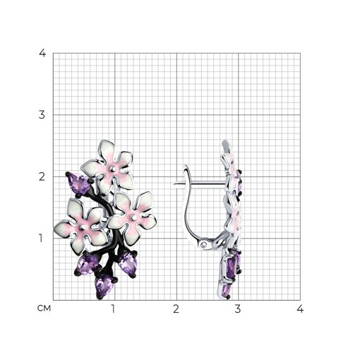 Серьги из серебра с эмалью с аметистами из серебро — вид 7