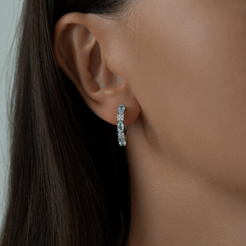 Серьги из серебра с голубыми топазами и фианитами из родированное серебро — вид 3