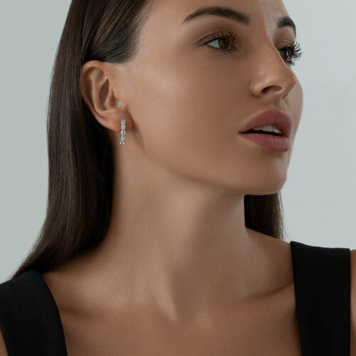 Серьги из серебра с голубыми топазами и фианитами из родированное серебро — вид 4