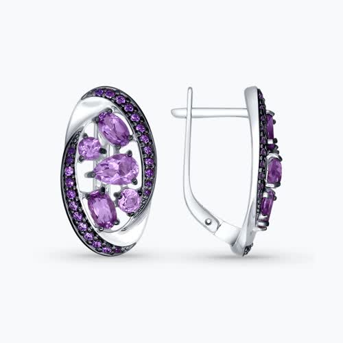 Серьги из серебра с аметистами и сиреневыми фианитами - видео на модели