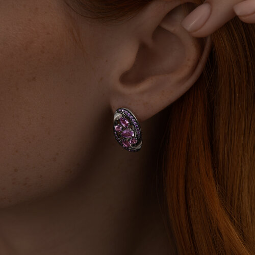 Серьги из серебра с аметистами и сиреневыми фианитами из серебро — вид 2