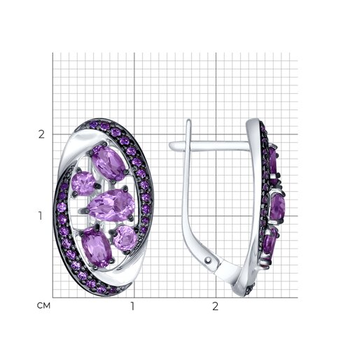 Серьги из серебра с аметистами и сиреневыми фианитами из серебро — вид 4