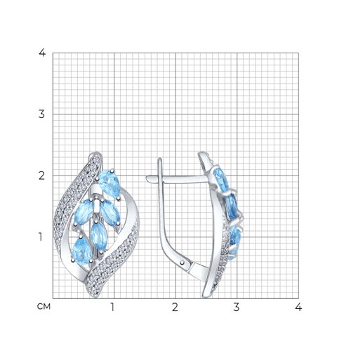 Серьги из серебра с голубыми топазами и фианитами из серебро — вид 4