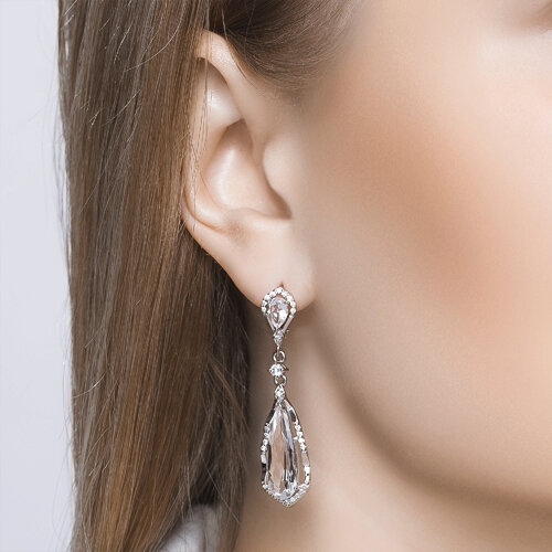 Серьги длинные из серебра с горным хрусталем и фианитами из серебро — вид 2