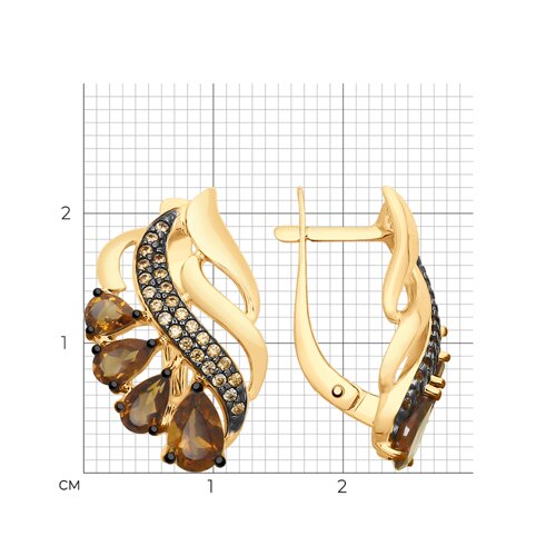 Серьги из золочёного серебра с раухтопазами и фианитами из серебро — вид 4