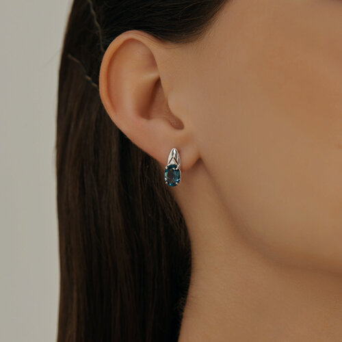 Серьги из серебра с лондон топазами и фианитами из серебро — вид 2