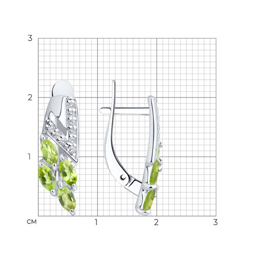 Серьги из серебра с хризолитами и фианитами из серебро — вид 4