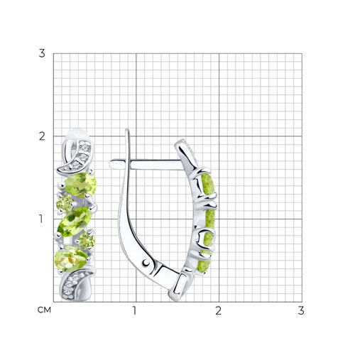 Серьги из серебра с хризолитами и фианитами из серебро — вид 4