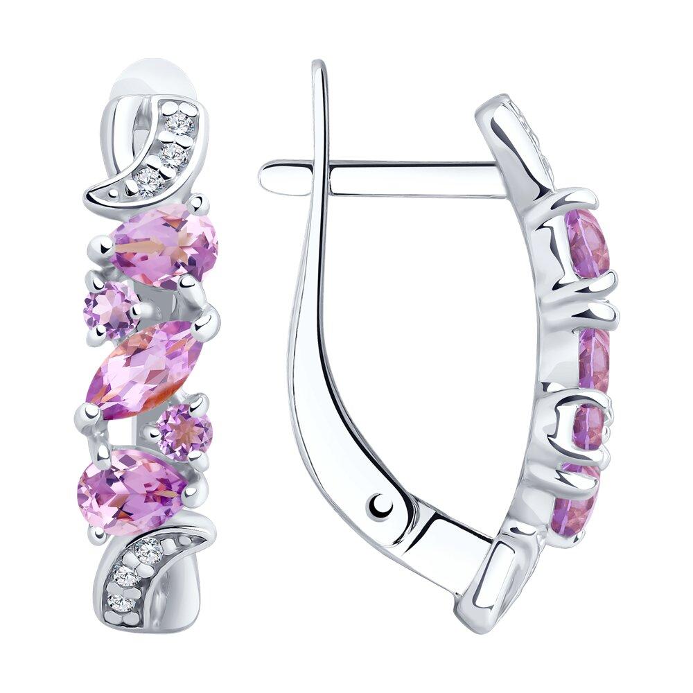Серьги из серебра с аметистами и фианитами из серебро