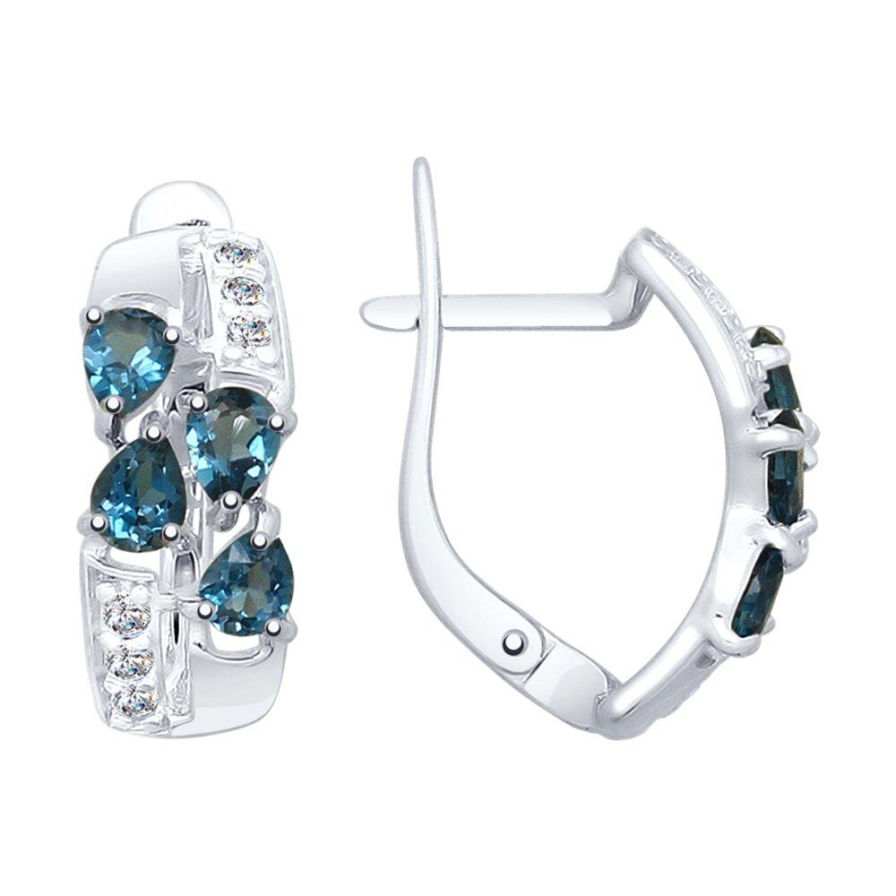 Серьги из серебра с лондон топазами и фианитами из серебро