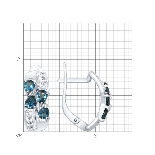 Серьги из серебра с лондон топазами и фианитами из серебро — вид 2