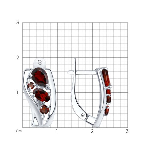 Серьги из серебра с гранатами из родированное серебро — вид 4