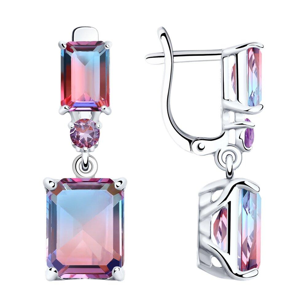 Серьги из серебра с ситаллами и сиреневыми фианитами - видео на модели