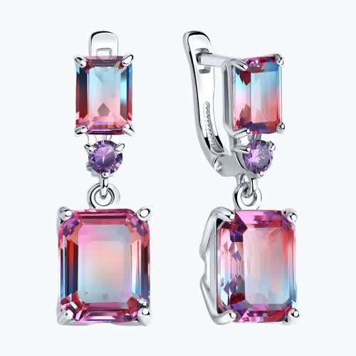 Серьги из серебра с ситаллами и сиреневыми фианитами из серебро — вид 2