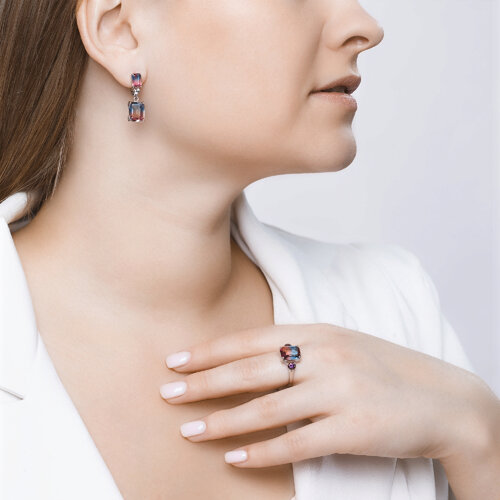 Серьги из серебра с ситаллами и сиреневыми фианитами из серебро — вид 3