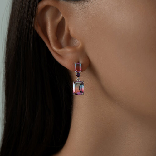 Серьги из серебра с ситаллами и сиреневыми фианитами из серебро — вид 4