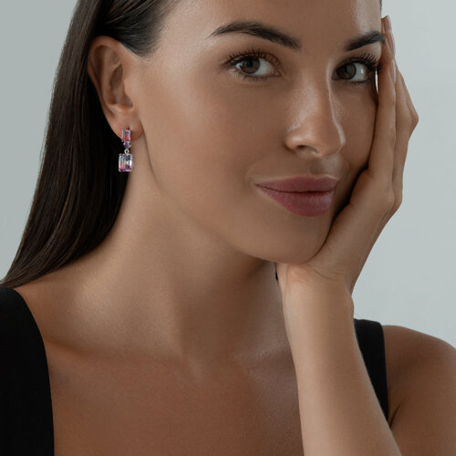 Серьги из серебра с ситаллами и сиреневыми фианитами из серебро — вид 5